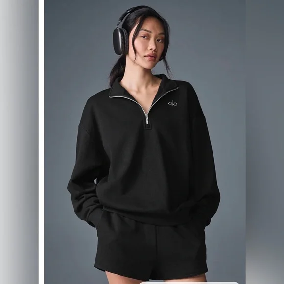 Alo Yoga Accolade 1/4 Zip Pullover Black Size S Oversized BNWT - Picture 2 of 6